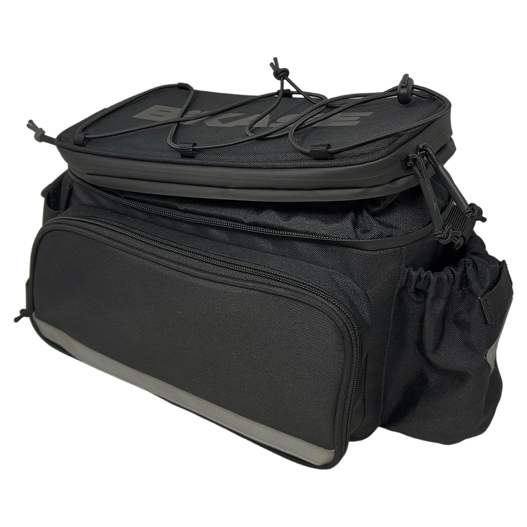 BiKASE Big Daddy 2 rack bag mounted on a rear bicycle rack with side panniers extended